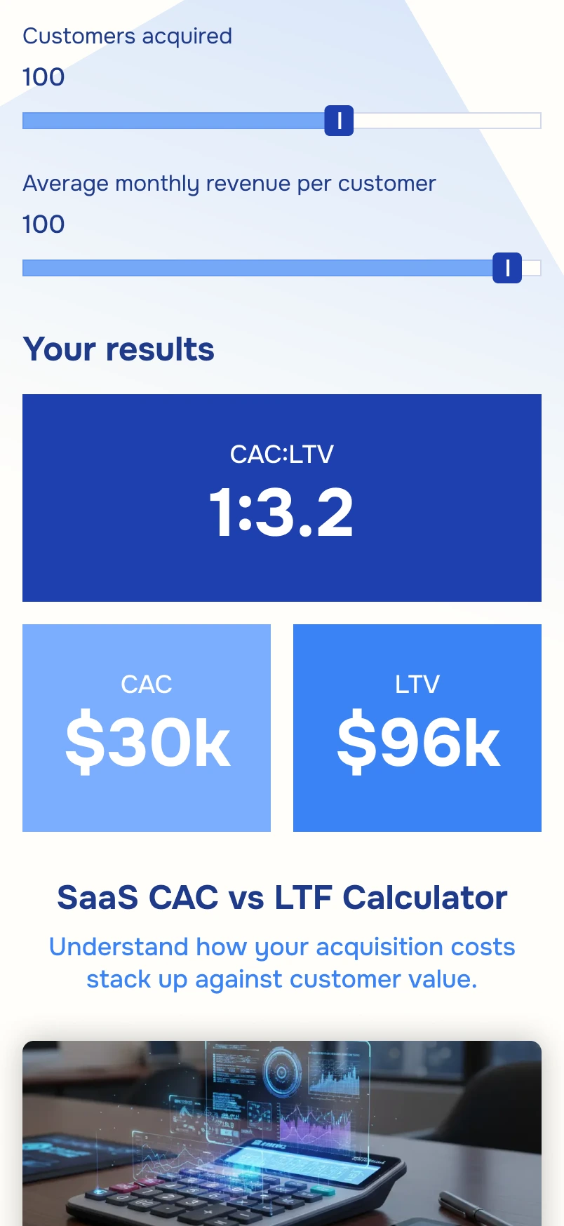 Calculator lead magnet example showing ROI calculation interface
